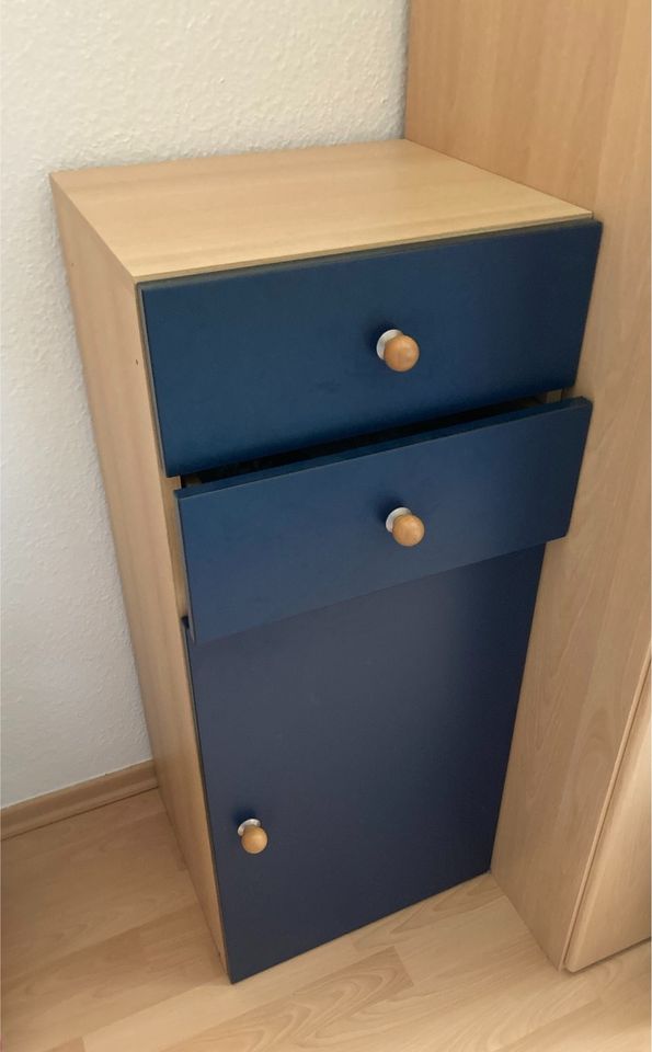 Beistell Schrank, Ahorn/Blau, Beistellschrank mit Schubfach & Tür in Magdeburg