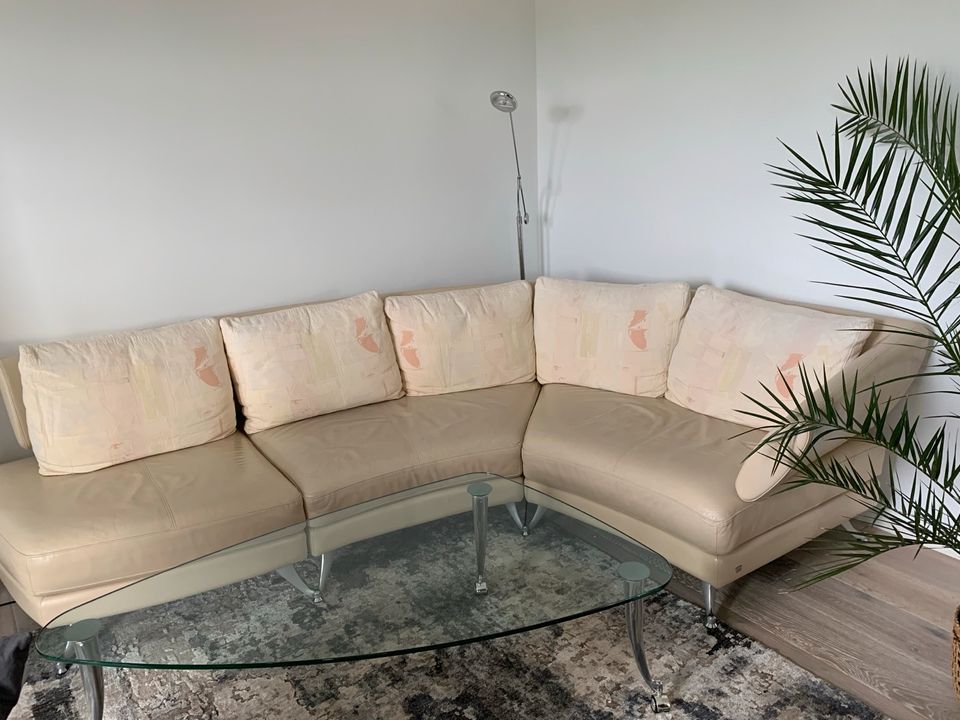 Rolf Benz Couch Sofa Leder Design beige in Pfaffen-Schwabenheim