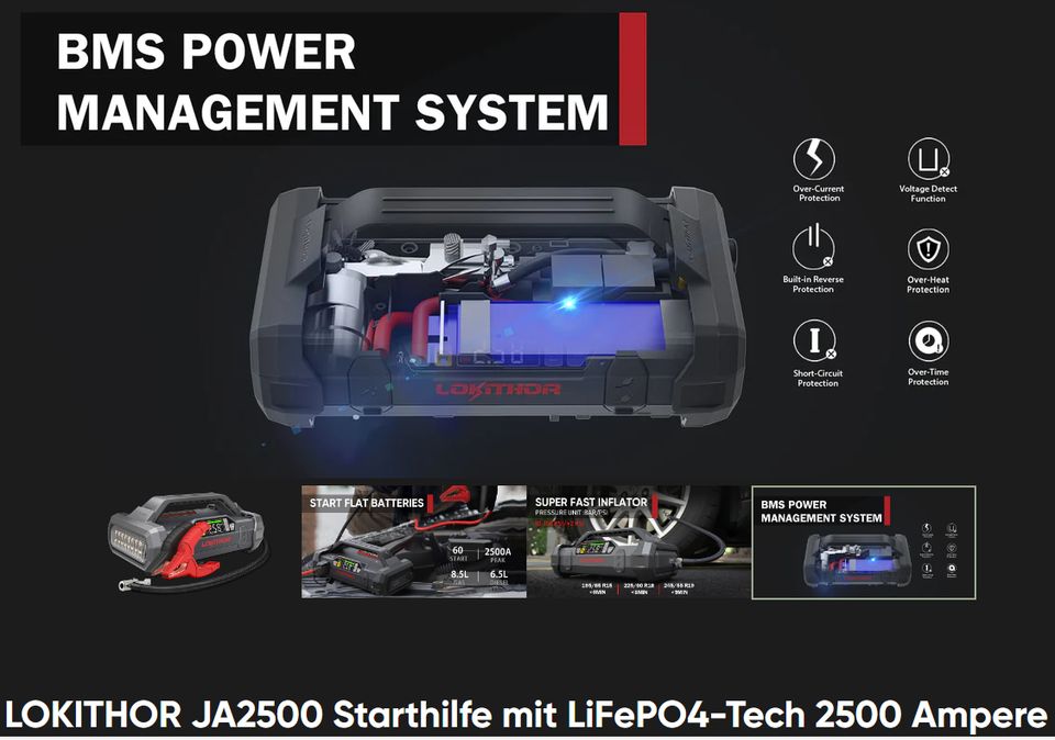 Lokithor Jump Starter Starthilfe JA2500 Kompressor PKW Traktor in Rehborn