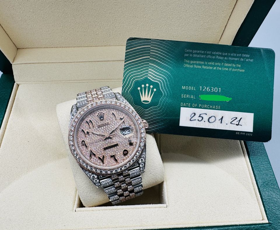 Rolex Datejust 41mm 126301 Stahl-Rose Gold 18K voll Iced Out Uhr in Kiel