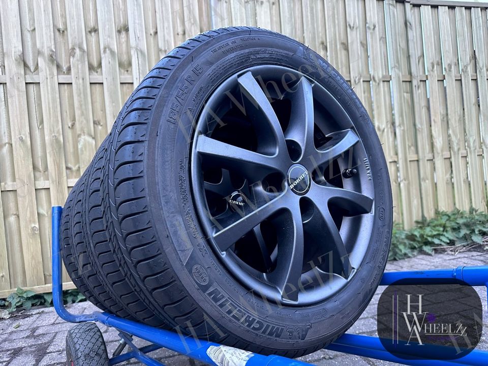 BORBET Alufelgen grau Sommerräder 4x100 ➡️ 185/55 R15 MICHELIN Sommerreifen ➡️ Subaru Justy Renault Twingo N AH Modus Opel Karl Agila Peugeot 108 2 Citroen C1 Honda Jazz ➡️ Sommer Reifen Felgen ET35 in Bünde