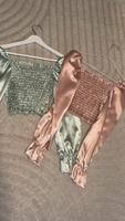 Satin Crop Top mit Glockenärmchen / Top / Bauchfrei Nordrhein-Westfalen - Harsewinkel - Marienfeld Vorschau