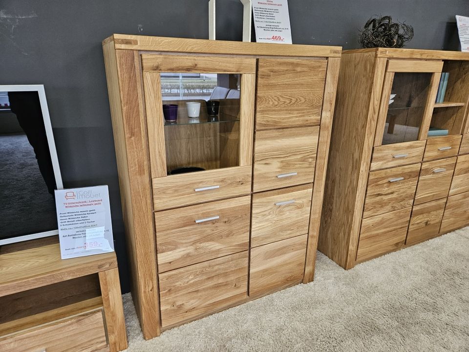 Neu Highboard Schrank Vitrine Wildeiche Front massiv geölt Eiche in Ahaus