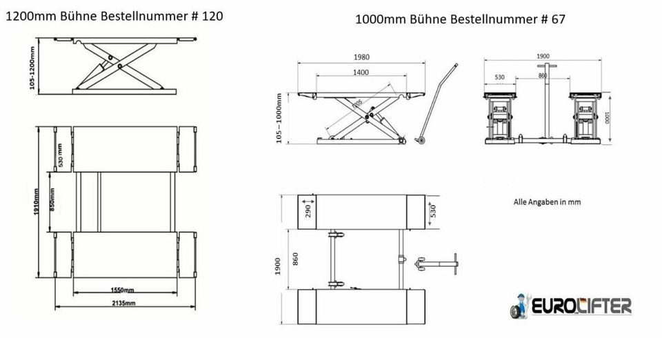 Mobile Kurzhub Scheren Hebebühne in 1.0m bis 1,20m Hubhöhe 3500kg in Bad Hersfeld