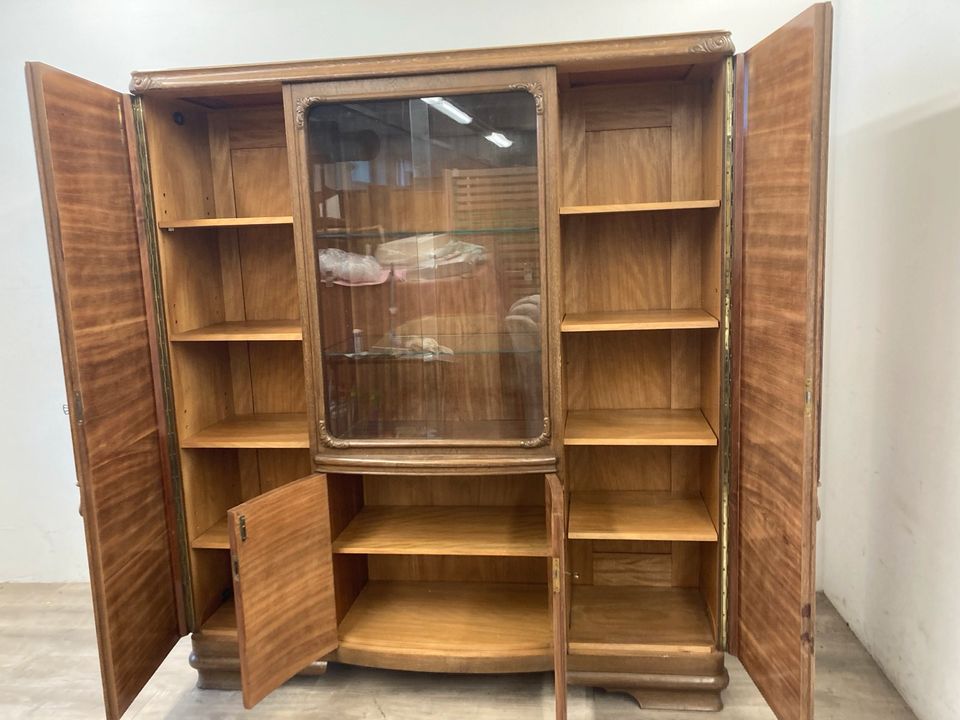 #A Bücherschrank Antik Holz DDR Glasvitrine Wohnzimmer Buffet in Burgstädt