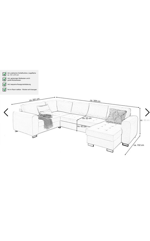 U Couch mit Schlaffunktion und Bettkasten in Bad Kreuznach