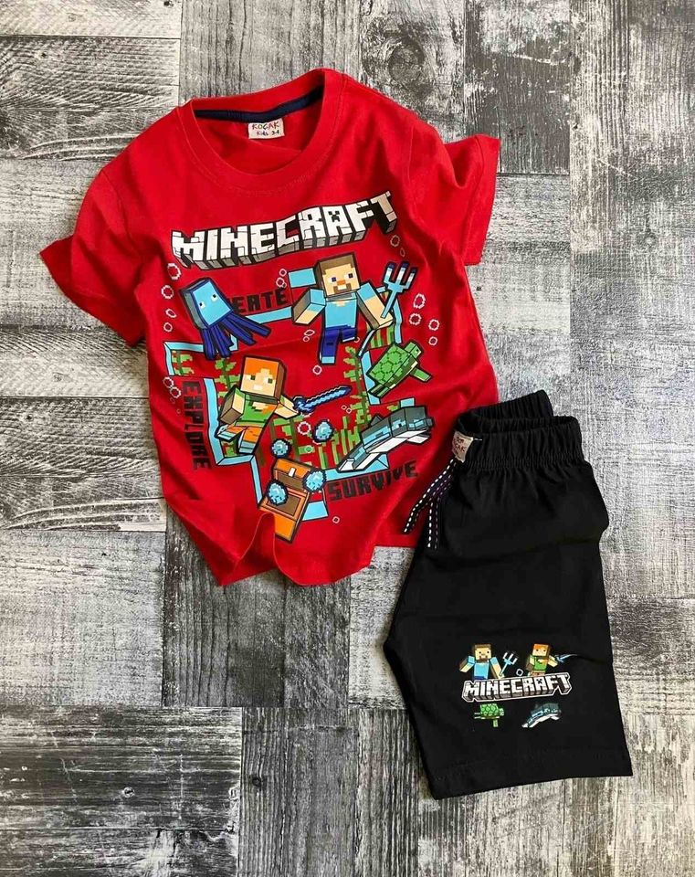 MINECRAFT Shirt Shorts kurze Hose Gr 110 116 NEU Set blau in München