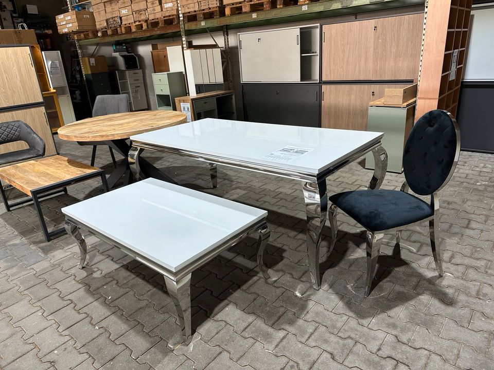 Esstisch aus poliertem Edelstahl Chrom weiß Hoch 180 x 90 x 76 cm in Paderborn