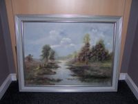 Ölgemälde auf Leinwand, H. Pola, Bild, "Fluß durch Wald", 70x50cm Niedersachsen - Salzgitter Vorschau