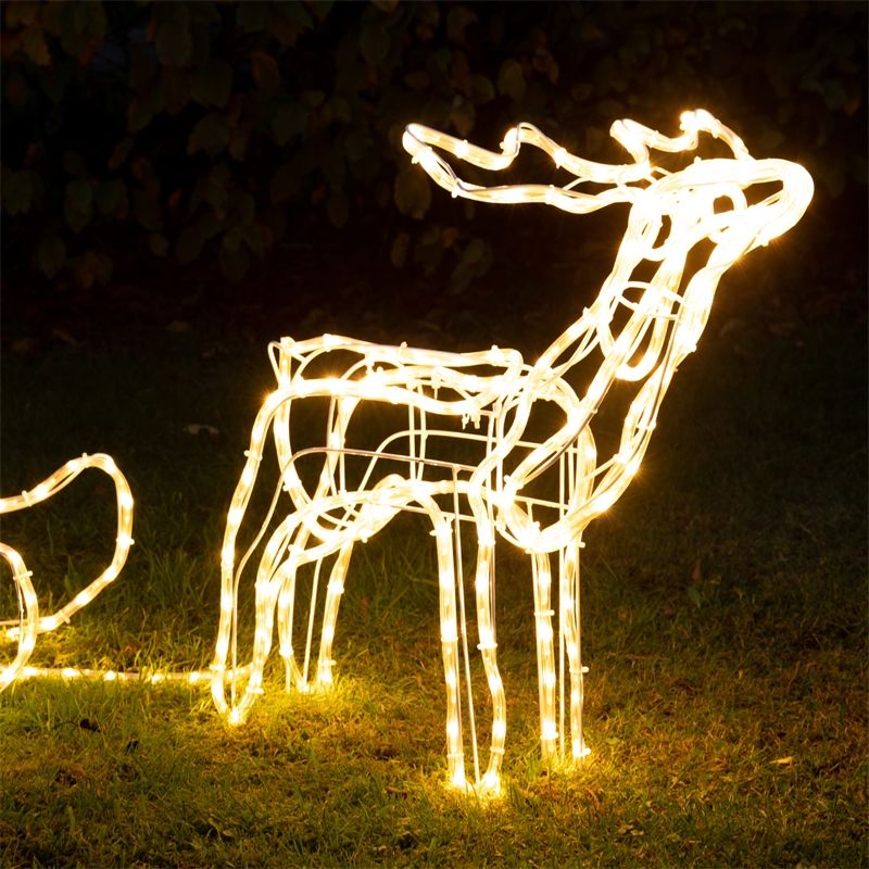 VOSS.garden LED Rentier mit Schlitten Weihnachtsfigur 120cm, Outdoor Weihnachtsbeleuchtung in Viöl