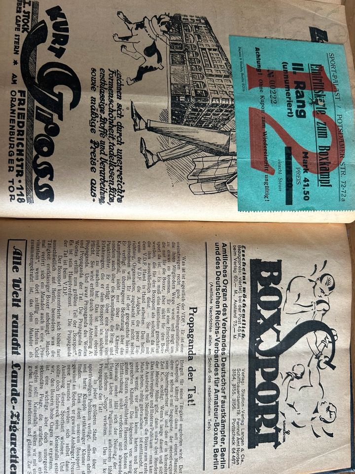 Boxsport 1922 mit Eintrittskarten und Biografien in Zeithain