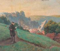 Gemälde Erhard Langkau Öl Lwd. signiert " Spaziergang " 1911 Berlin - Spandau Vorschau