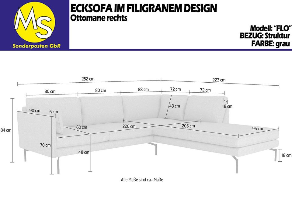 Sofa Couch Wohnlandschaft L Form Struktur grau in Mettingen