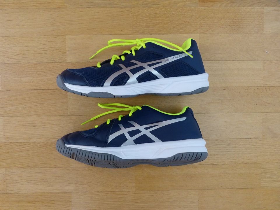 Asics „Gel-Tactic GS“ Turnschuhe / Sportschuhe blau-gelb Größe 36 in Jugenheim in Rheinhessen