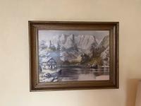 DDR Bild Haus am See mit Bergen mit Holzrahmen Sachsen - Thiendorf Vorschau