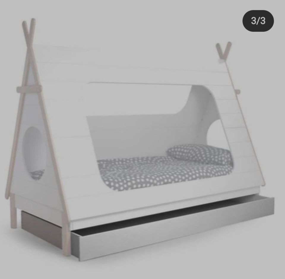 Nature Kid Tipi Bett mit Schublade - weiß - 90 x 200 - Kinderbett in Wolfsheim