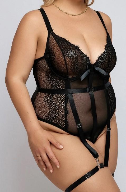 Teddy Body mit Blumenspitze, Strumpfband, Beinring in 2XL in Königsee