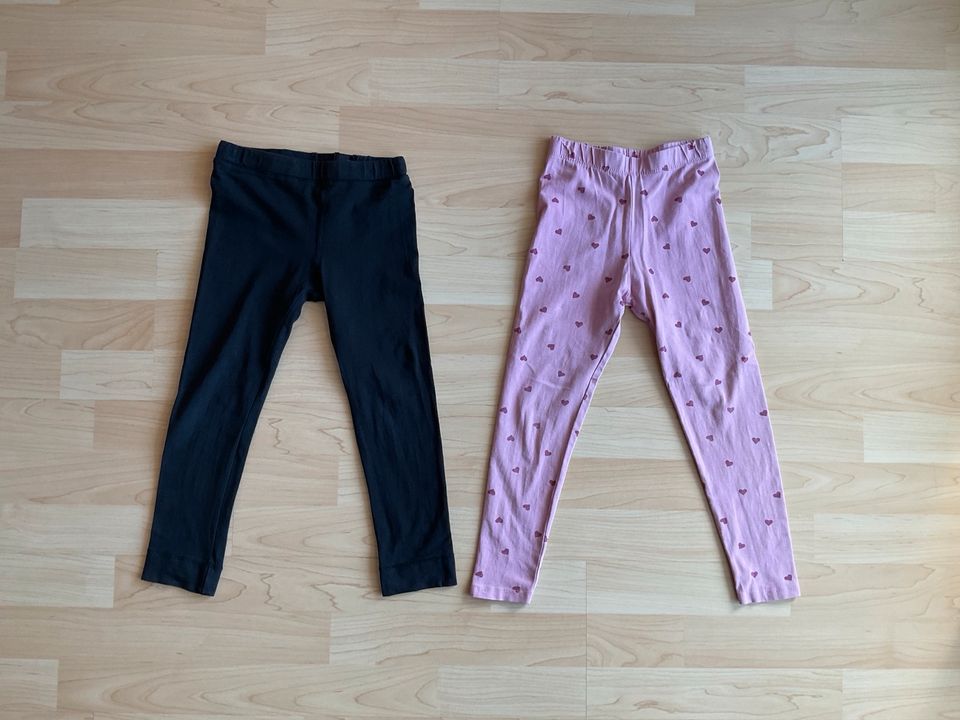 2 Leggings von H&M bzw. impidimpi, Größe: 110, schwarz/ rosa in Petersberg