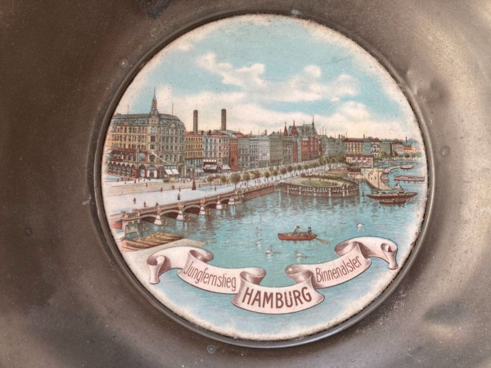 Zinnschale mit Porzellanboden Hamburg Binnenalster um 1900 in Hamburg