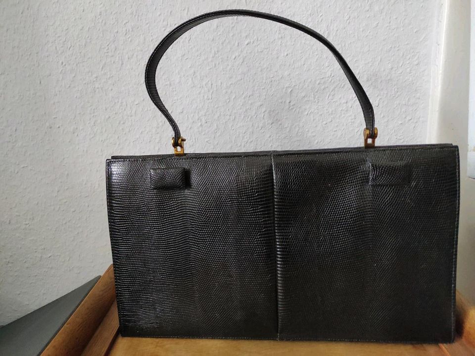 Handtasche, Leder, schwarz, Vintage, 1950/60 in Düsseldorf