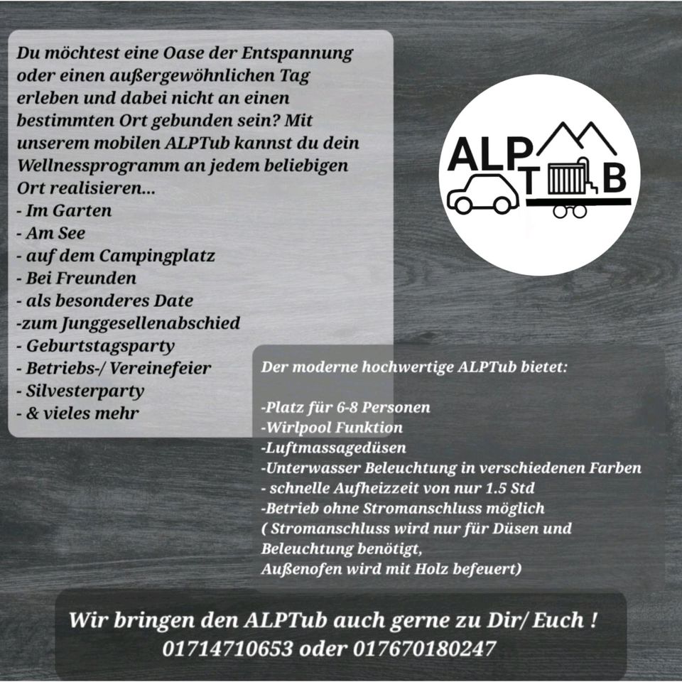 AlpTub, HotTub, mobiles Badefass, Whirlpool,Sauna,Geschenkidee in Kempten