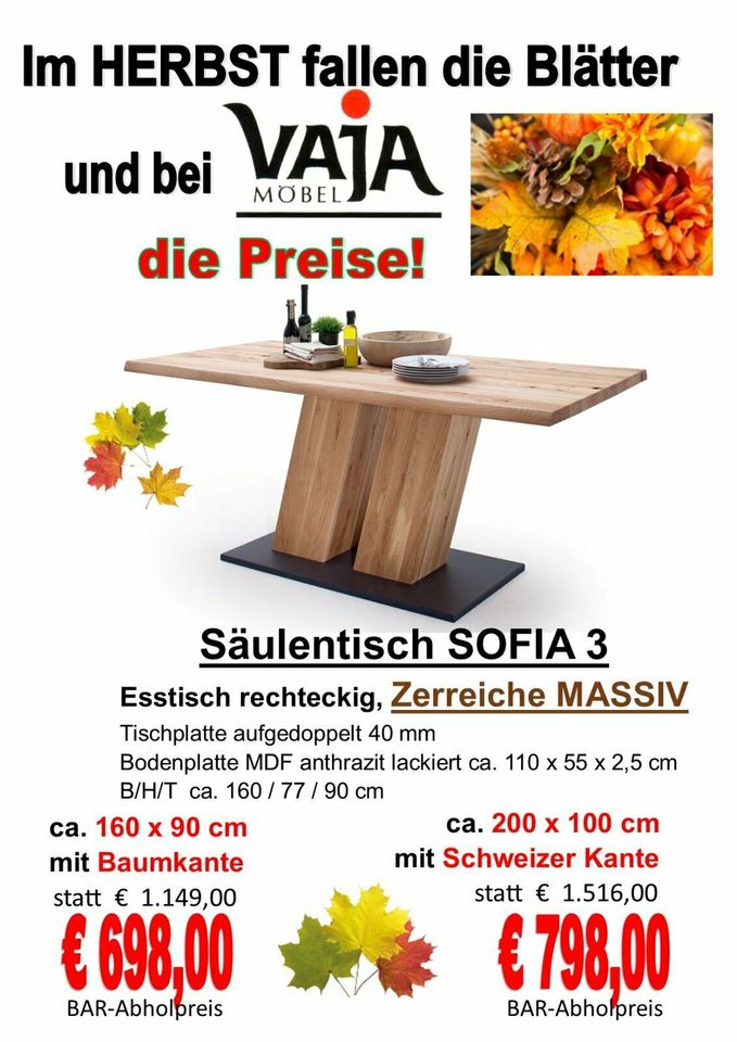 Säulentisch NEU !!! Eiche MASSIV 160/90 & 200/100 HAMMERPREIS !!! in Hohenstein