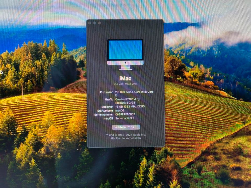 Apple iMac 21,5" Mid 2011 i7 16GB Quadro K2100M 1TB macOS Sonoma in Bielefeld
