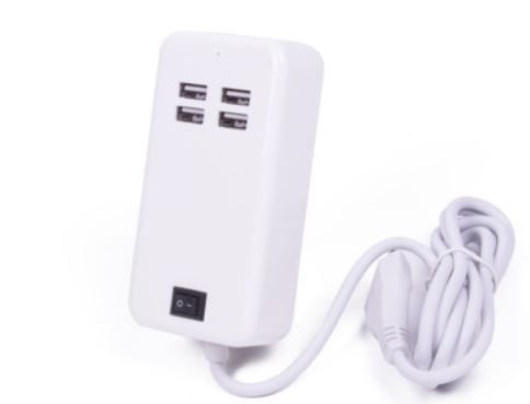 4 x USB Ladegerät 220V mit 1,5m Länge Weiß / Schalter / Adapter in