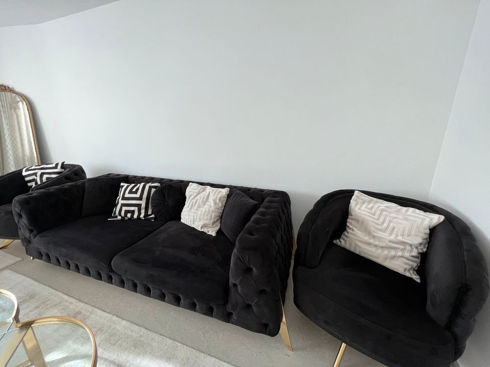 Sofa Chesterfield Samt Schwarz 3 Teilig + 5 Kissen in Nürnberg (Mittelfr)