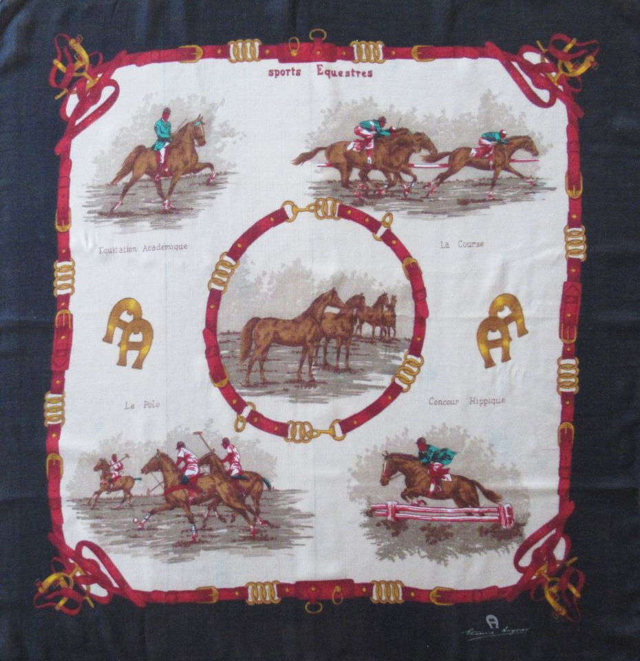Aigner Schal Scarf Carre Cotton „Sports Equestre“ 80x80cm in Rieseby