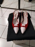 Sling-Pumps Gr. 38 Rockabilly cafenoir rot-weiß italy Baden-Württemberg - Mannheim Vorschau