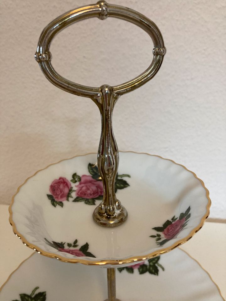 Etagere Vintage Rosenmuster Goldrand, 2 Ebenen, romatisch in München