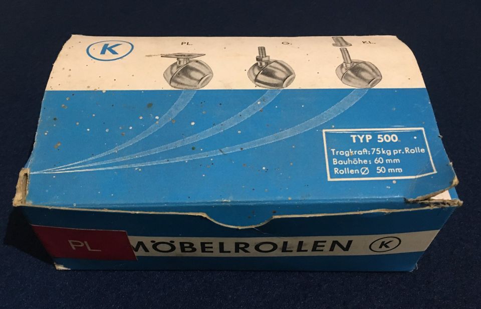 Möbel Rollen TYP 500 Vintage Oltimer 70er Jahre Org. Verpackung in Bad Arolsen