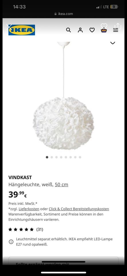 Ikea Vindkast Lampe in Oberhausen