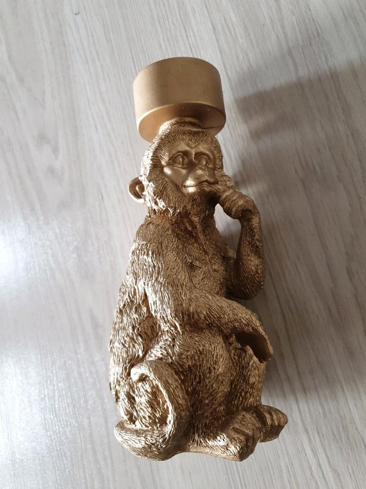 Kerzenhalter  Affe  goldfarbig in Herne