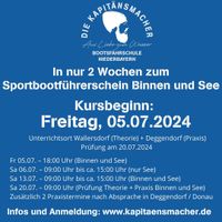 Bootsführerschein Binnen und See ab 5.7.2024 Niederbayern Bayern - Deggendorf Vorschau