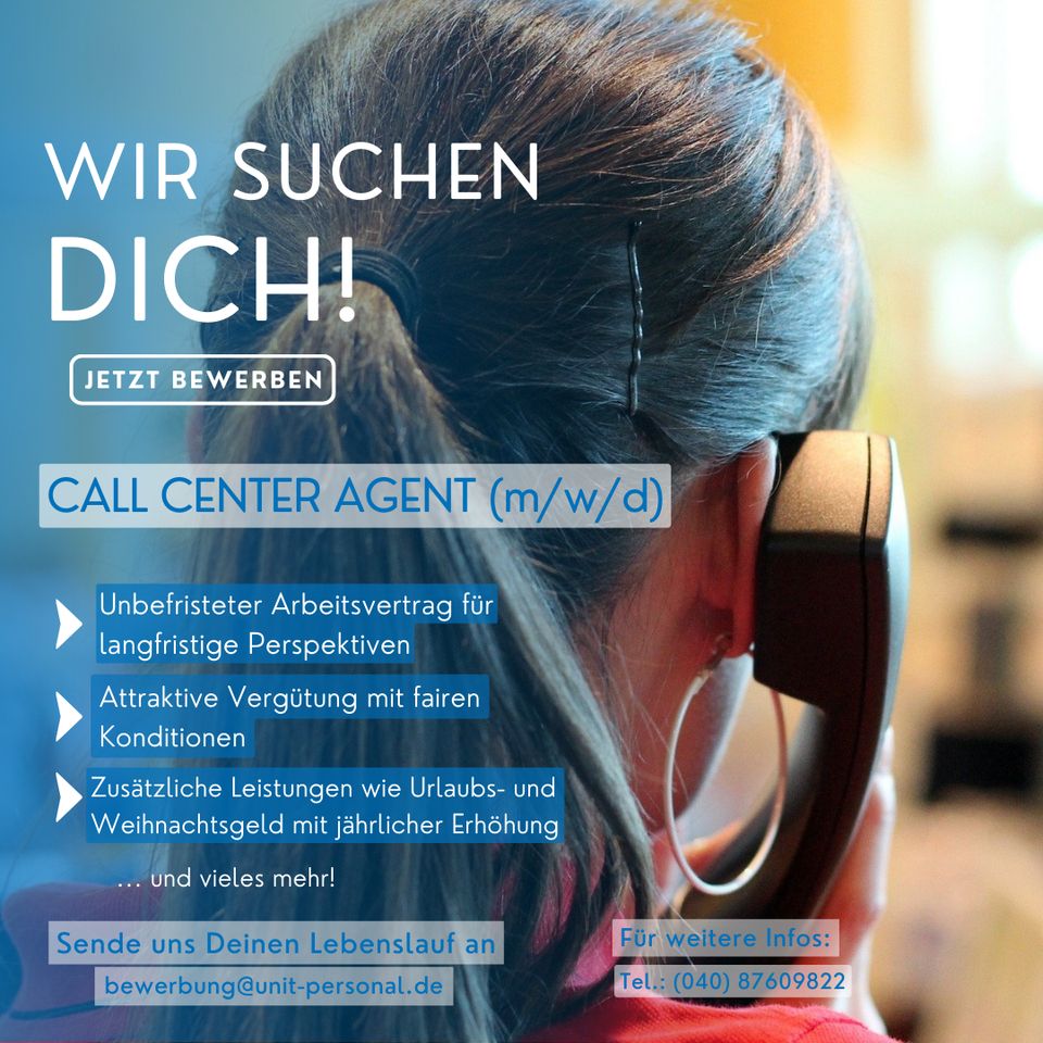 ✔️ Call Center Agent (m/w/d) | 300,- € Willkommensprämie in Hamburg