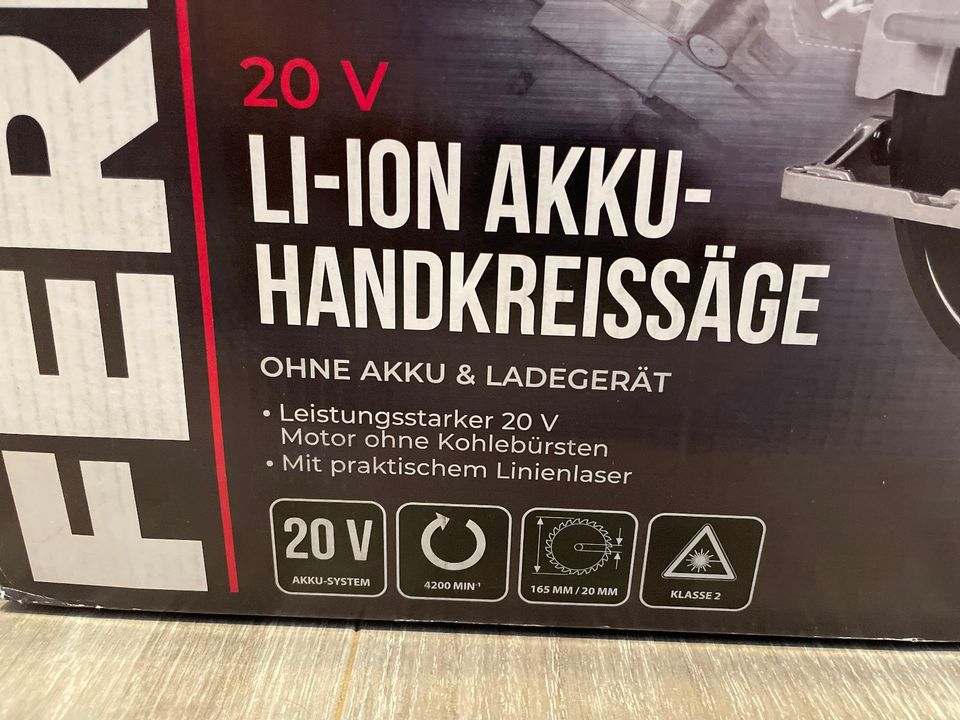 Ferrex Pro Akku Handkreissäge 20V mit Koffer und Linien Laser in Schöningen