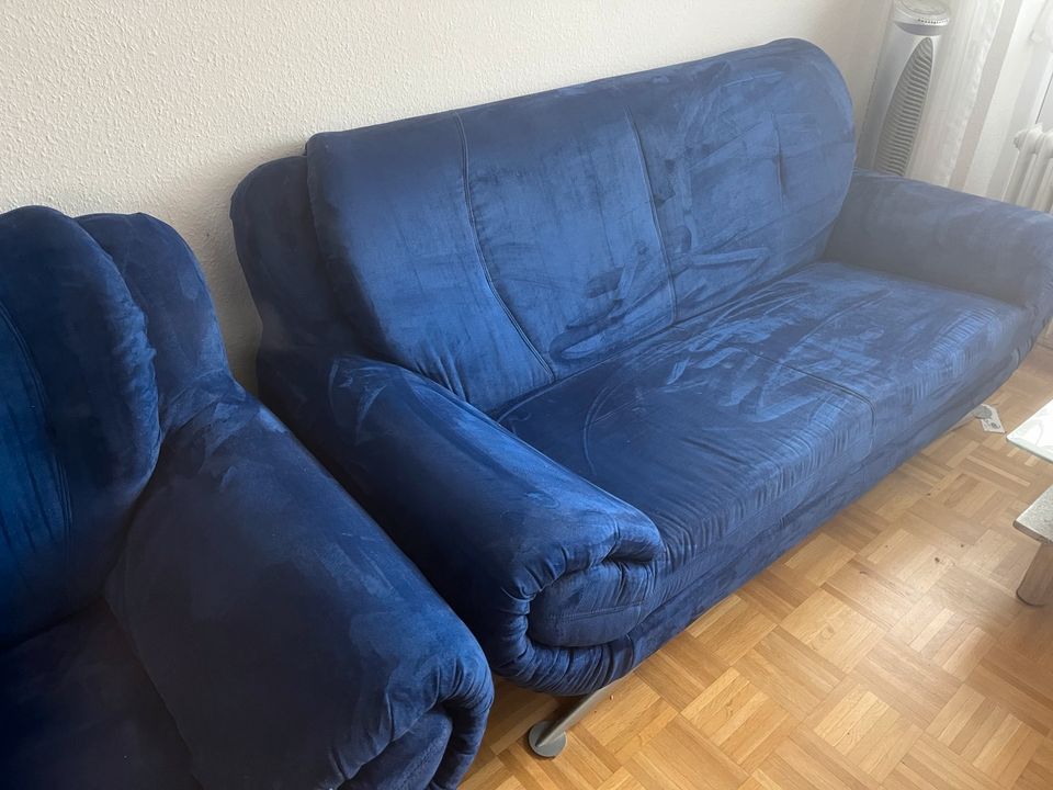 Sofa Zweisitzer mit Sessel Blau Dunkelblau in Grosselfingen