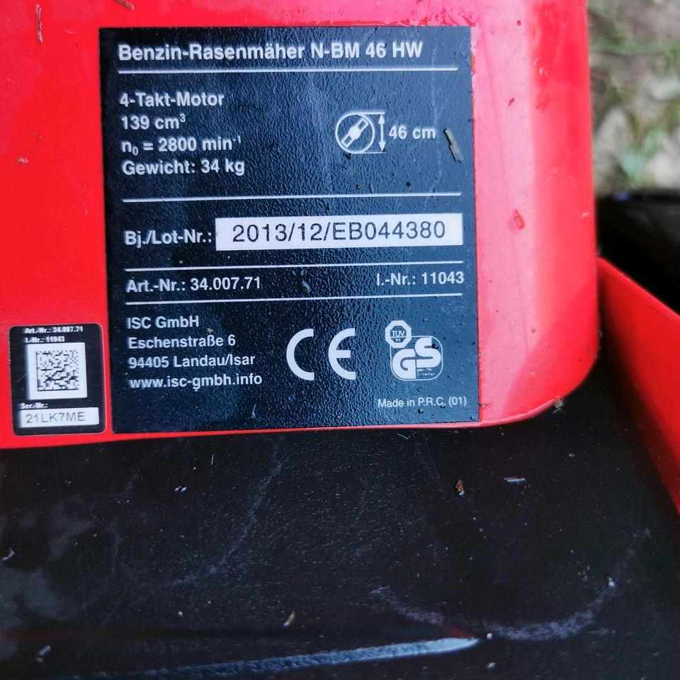 Benzin Rasenmäher, Powertec Garden N-BM 46 Hw inkl. Zubehör in Winzer