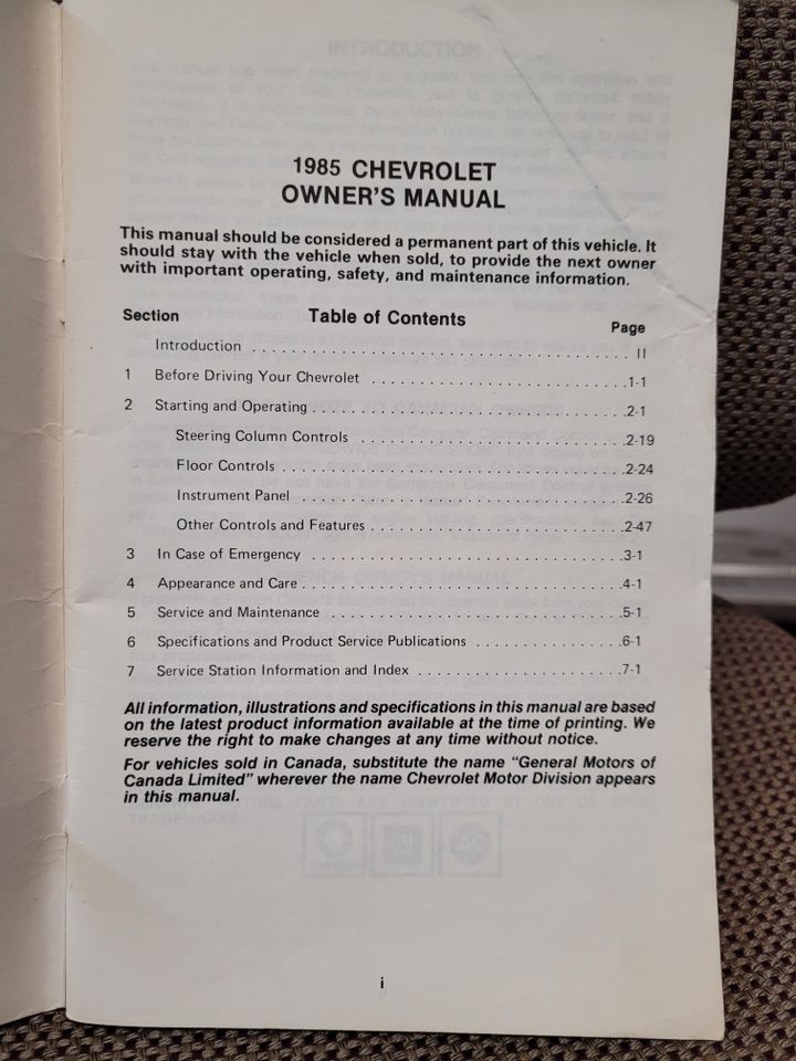 Owner's Manual 1985 Chevrolet Caprice in Rheinfelden (Baden)