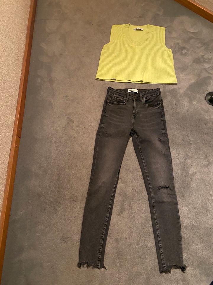 Zara jeans Grau Röhre 34 Pullunder s Limone gelb hellgrün in Neusäß