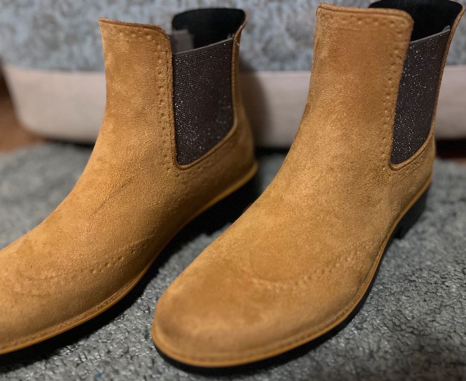 Chelsea Boots Regen Gummi Stiefel gelb Velours silber Größe 39 in Zudar