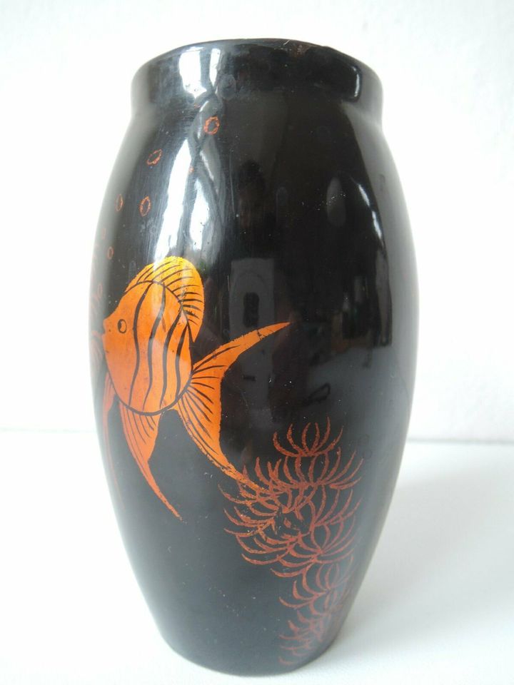 Blumenvase Vase Skalare Fische Keramik Schwarz Kupfer 70er in Berlin