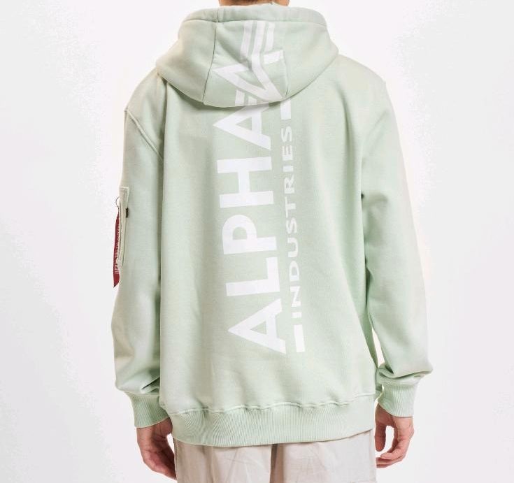 Verkaufe Alpha Industries Hoodie in Mint mit Backprint in Größe L in Geretsried