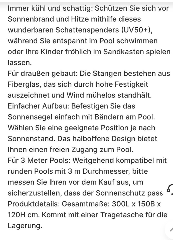 Neuwertig ! Outsunny Sonnenschutz für Pools in Sendenhorst