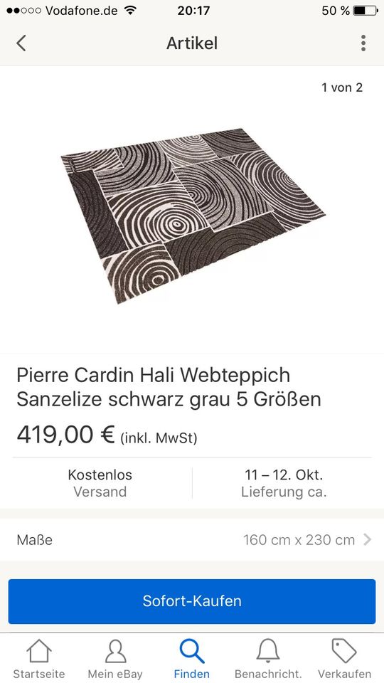 Pierre Cardin Hali Sanzelize Schwarz Grau 160x230 Neu Teppich in Düsseldorf