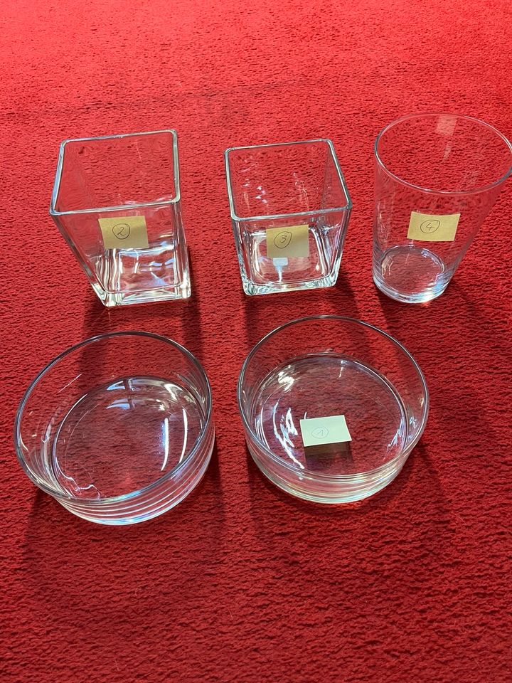 3 Glasvasen,2 Glasgefäße,rund,quadratisch,neu,Deko,Glas,Blumen in Ichtershausen