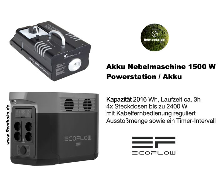 Akku Nebelmaschine (Sets1-3) Powerstation Mieten | Leihen Akkubox, Powerbank, Stromgenerator, Powerstation, Power, Stromagregat, Generator, 230V Akku in Berlin