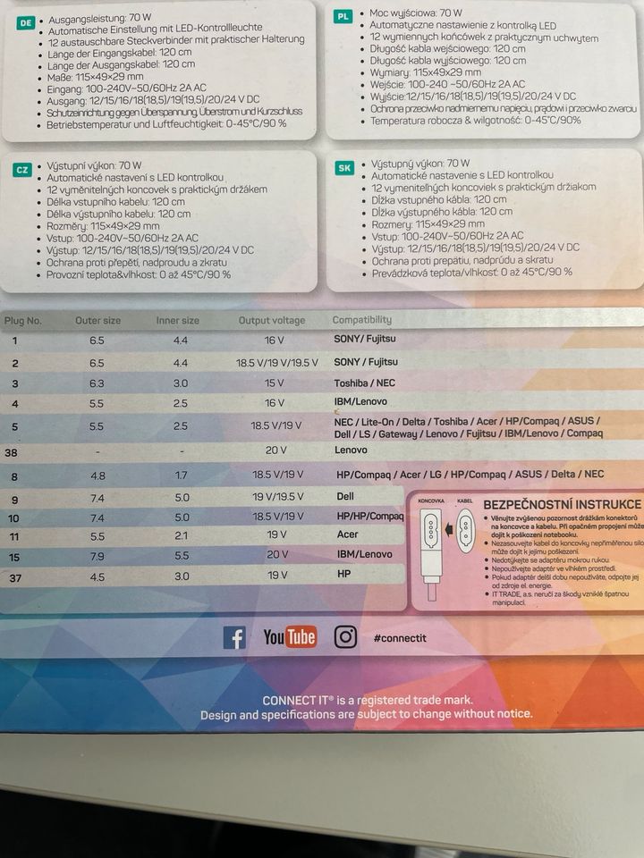 UNIVERSAL NETZTEIL COMPUTER NOTEBOOK 70 WATT in Volkertshausen